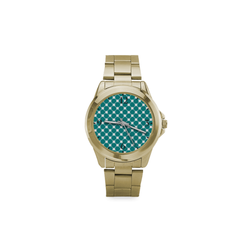 Teal Trellis Dots Custom Gilt Watch(Model 101)