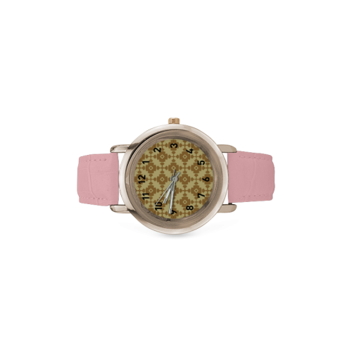 Earth Gold geometric Women's Rose Gold Leather Strap Watch(Model 201)