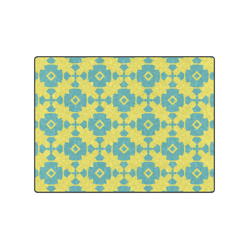 Yellow Teal Geometric Tile Pattern Blanket 50"x60"