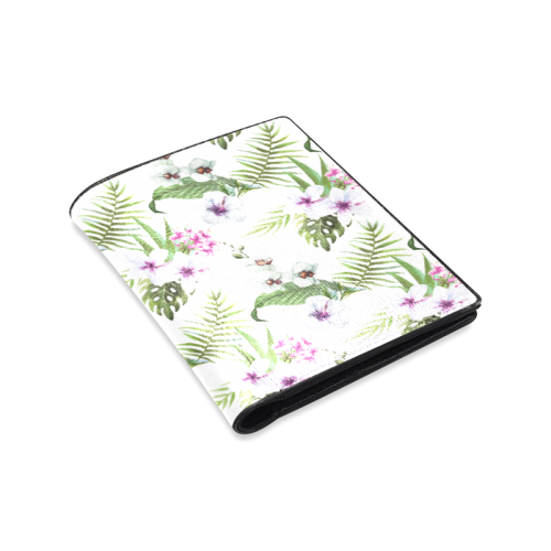 Tropical Hibiscus and Palm Leaves Men's Leather Wallet (Model 1612)