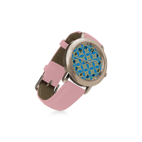 Blue Gold Geometric Women's Rose Gold Leather Strap Watch(Model 201)