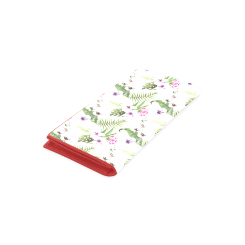 Tropical Hibiscus and Palm Leaves Women's Leather Wallet (Model 1611)