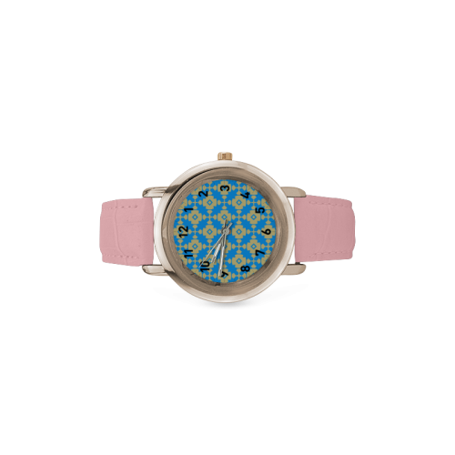 Blue Gold Geometric Women's Rose Gold Leather Strap Watch(Model 201)