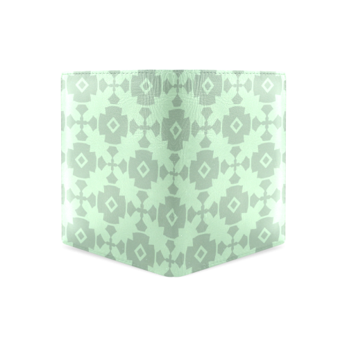 Mint Green Geometric Tile Pattern Men's Leather Wallet (Model 1612)