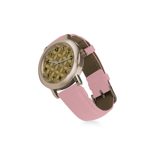 Earth Gold geometric Women's Rose Gold Leather Strap Watch(Model 201)