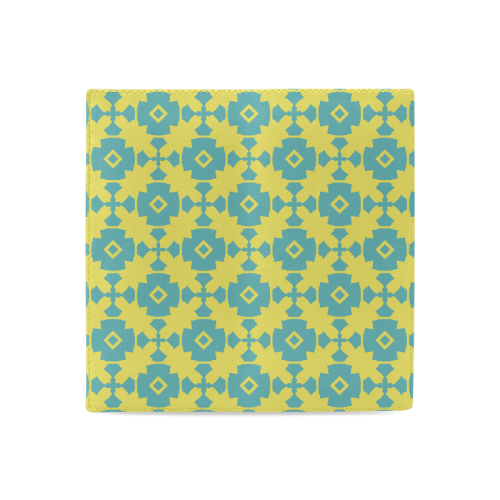 Yellow Teal Geometric Tile Pattern Women's Leather Wallet (Model 1611)