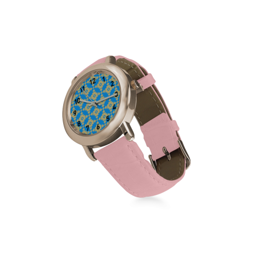 Blue Gold Geometric Women's Rose Gold Leather Strap Watch(Model 201)