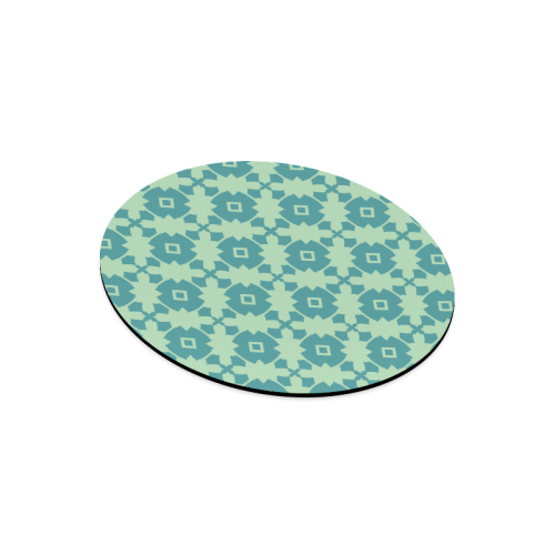 Teal Mint Geometric Tile Pattern Round Mousepad