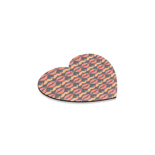 Orange Charcoal Hipster Mustache and Lips Heart Coaster