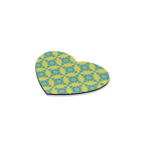 Yellow Teal Geometric Tile Pattern Heart Coaster