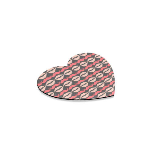 Pink Gray Hipster Mustache and Lips Heart Coaster