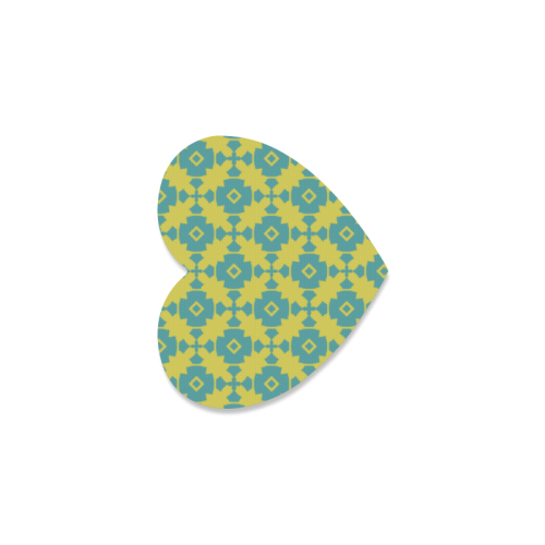 Yellow Teal Geometric Tile Pattern Heart Coaster