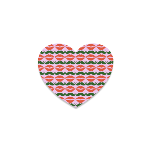 Red and Green Hipster Mustache and Lips Heart Coaster