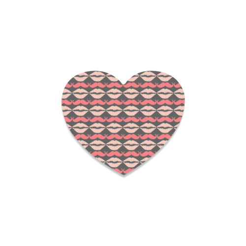 Pink Gray Hipster Mustache and Lips Heart Coaster