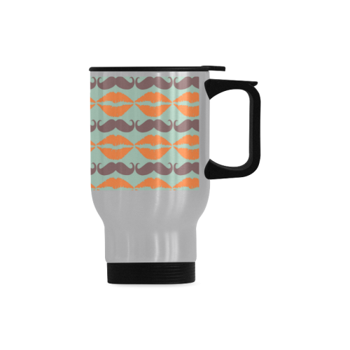 Colorful Hipster Mustache and Lips Travel Mug (Silver) (14 Oz)