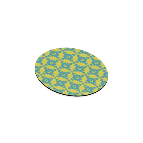 Yellow Teal Geometric Tile Pattern Round Coaster