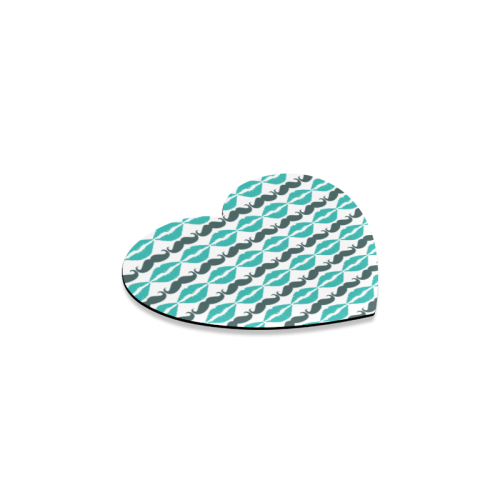 Teal Hipster Mustache and Lips Heart Coaster