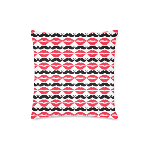 Red and Black Hipster Mustache and Lips Custom Zippered Pillow Case 16"x16" (one side)