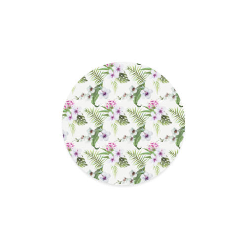Tropical Hibiscus and Palm Leaves Round Coaster