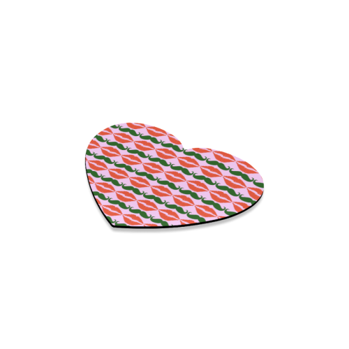 Red and Green Hipster Mustache and Lips Heart Coaster