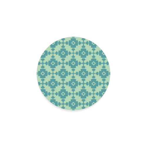 Teal Mint Geometric Tile Pattern Round Coaster