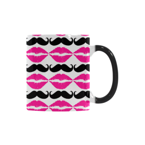 Pink and Black Hipster Mustache and Lips Custom Morphing Mug