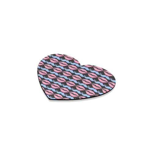 Girly Pink Hipster Mustache and Lips Heart Coaster