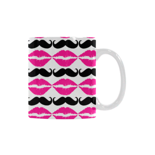 Pink and Black Hipster Mustache and Lips White Mug(11OZ)