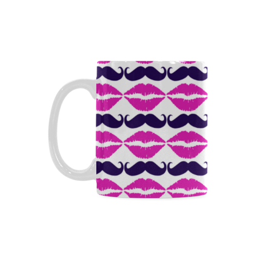 Hot Pink Hipster Mustache and Lips White Mug(11OZ)