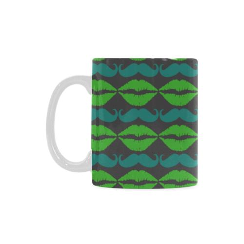 Green Hipster Mustache and Lips White Mug(11OZ)