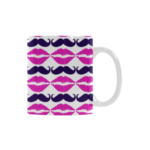 Hot Pink Hipster Mustache and Lips White Mug(11OZ)