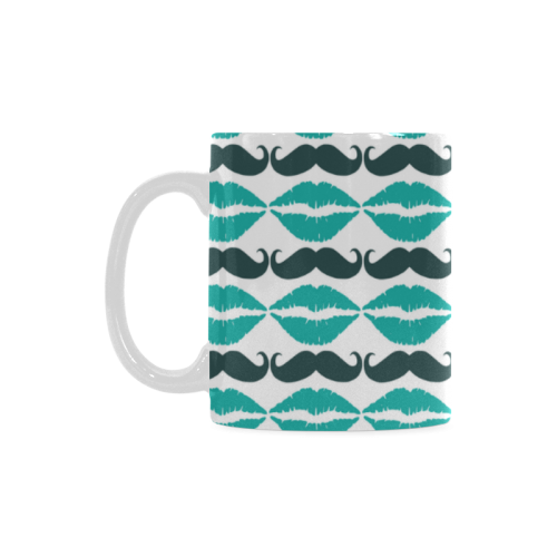 Teal Hipster Mustache and Lips White Mug(11OZ)