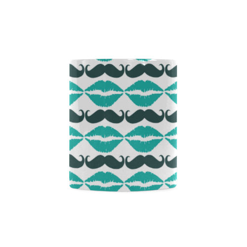 Teal Hipster Mustache and Lips White Mug(11OZ)