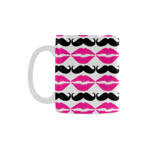 Pink and Black Hipster Mustache and Lips White Mug(11OZ)