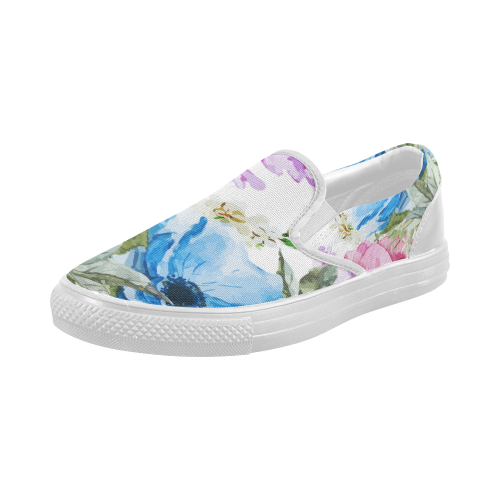 Watercolor Floral Pattern Women's Slip-on Canvas Shoes (Model 019)