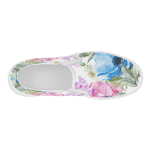 Watercolor Floral Pattern Women's Slip-on Canvas Shoes (Model 019)