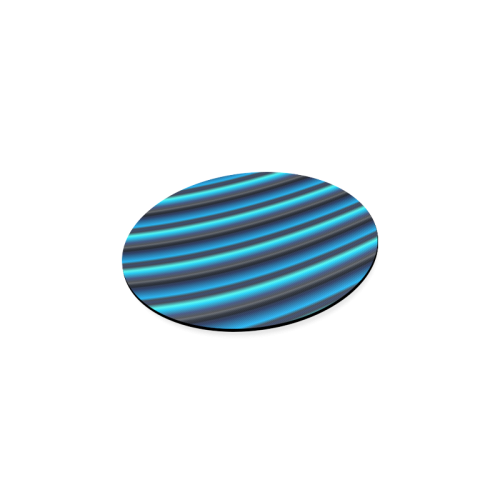 Glossy Blue Gradient Stripes Round Coaster