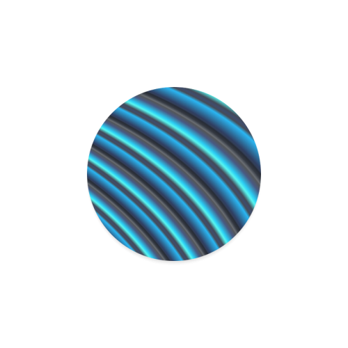 Glossy Blue Gradient Stripes Round Coaster