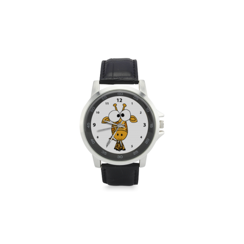 Funky Giraffe Art Unisex Stainless Steel Leather Strap Watch(Model 202)