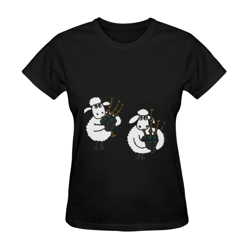 White Sheep Playing the Bagpipes Sunny Women's T-shirt (Model T05)