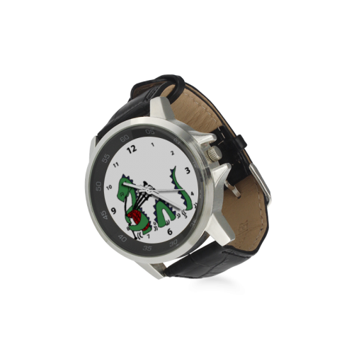 Cute Loch Ness Monster Playing Bagpipes Unisex Stainless Steel Leather Strap Watch(Model 202)