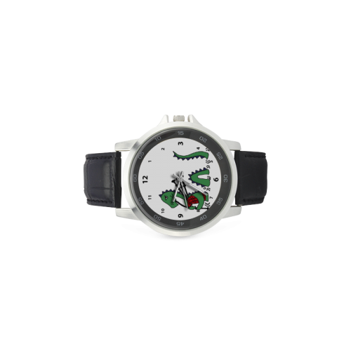 Cute Loch Ness Monster Playing Bagpipes Unisex Stainless Steel Leather Strap Watch(Model 202)