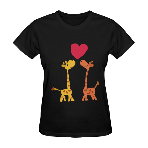 Adorable Baby Giraffes with Heart Love Art Sunny Women's T-shirt (Model T05)