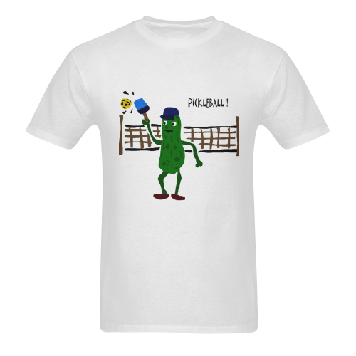 Funny Pickle in Front of Pickleball Net Sunny Men's T- shirt (Model T06)