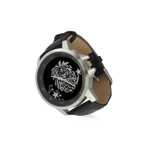 Zodiac Leo Lion Art Unisex Stainless Steel Leather Strap Watch(Model 202)