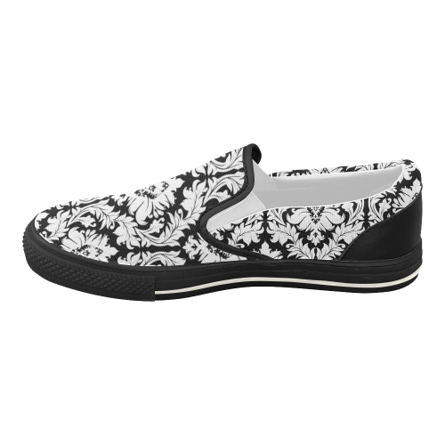 Black and White Damask Pattern Women's Slip-on Canvas Shoes (Model 019)