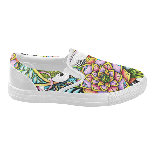 Abstract floral drawing with patterns Women's Slip-on Canvas Shoes (Model 019)