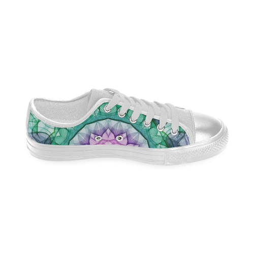 Pink Green Water lilly mandala Women's Classic Canvas Shoes (Model 018)