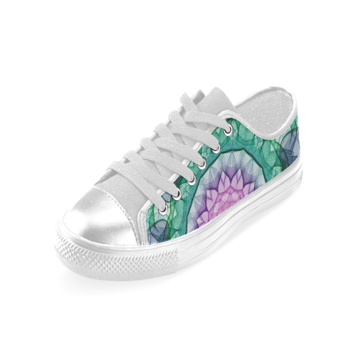 Pink Green Water lilly mandala Women's Classic Canvas Shoes (Model 018)