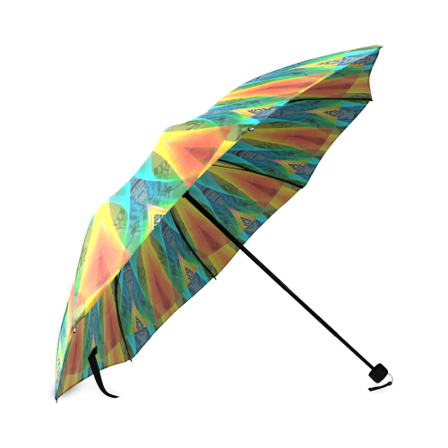 Aqua Gold Joy to the World Flowers, Zen Rainbow Foldable Umbrella (Model U01)